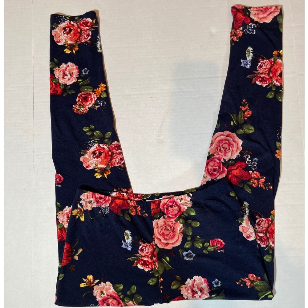 BOM‎ BOM Women's Large Navy Blue Floral Print Leggings Made in USA - Picture 2 of 6